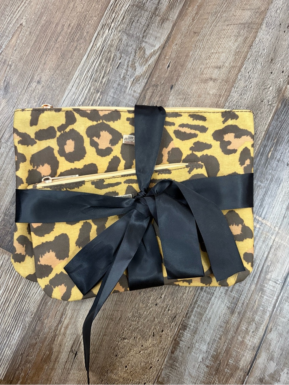 Jane Marie - 2 Brown Leopard Print Pouches with Black Bow